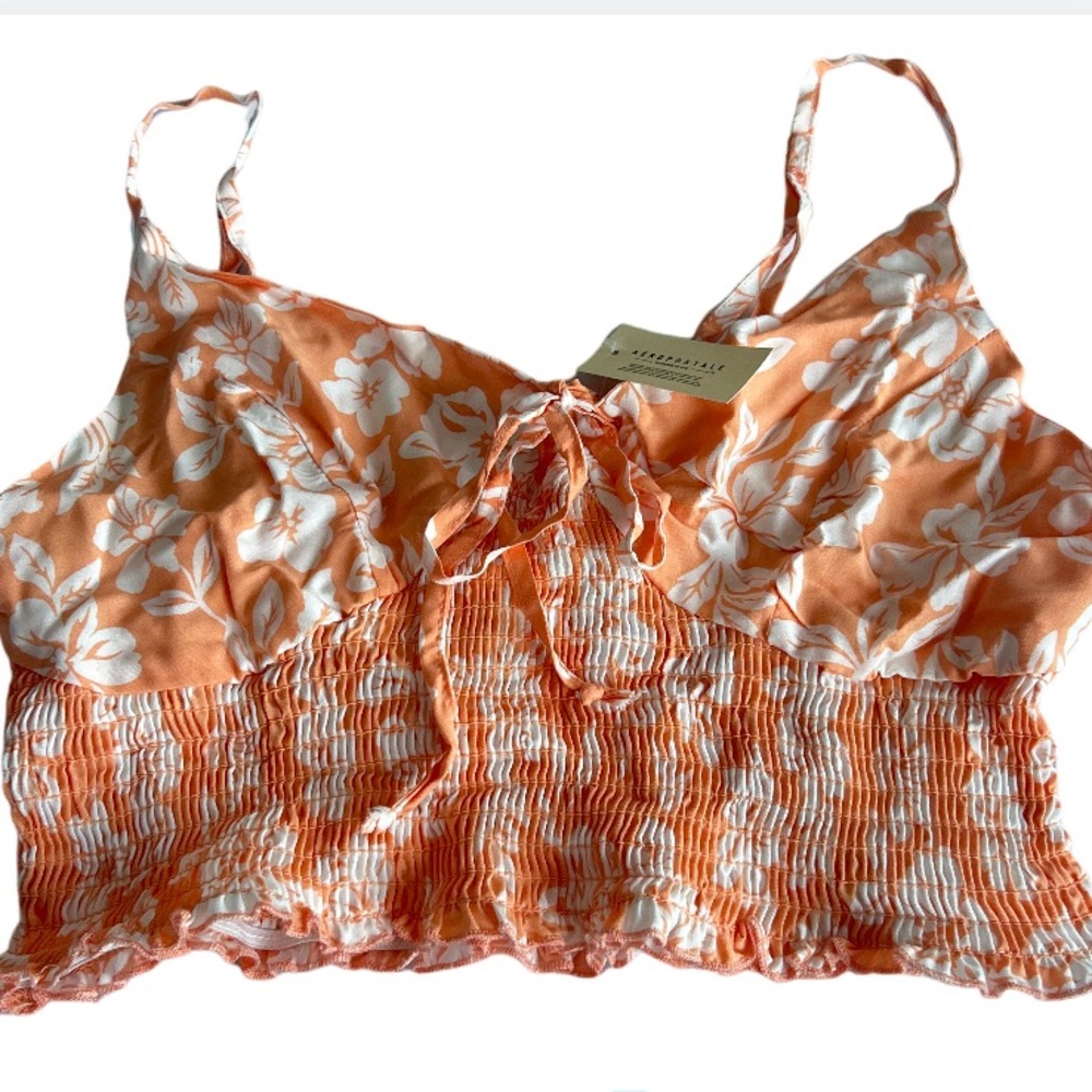 💕 Aeropostale Smocked Style Tank Top Cropped Adjustable Straps Size L NWT
